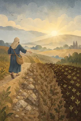 Biblical Sower Casting Seeds at Dawn