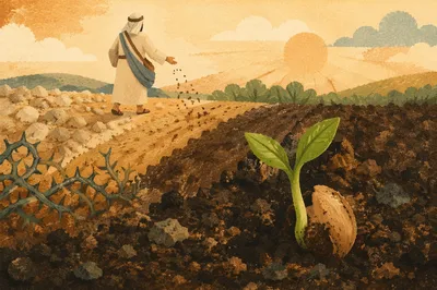 Parable Sower Seedling in Morning Soil