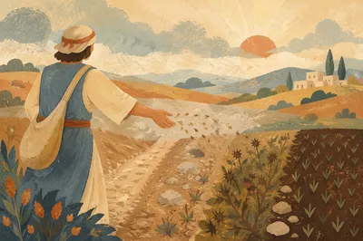 Sower Casting Seeds on Four Soils