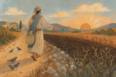 Sower at Dawn Scattering Seeds