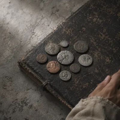 Ancient Coins and Ledger Parable Scene