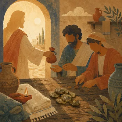 Parable of Talents in Ancient Courtyard