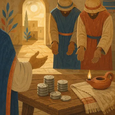 Parable of Talents in Ancient Courtyard