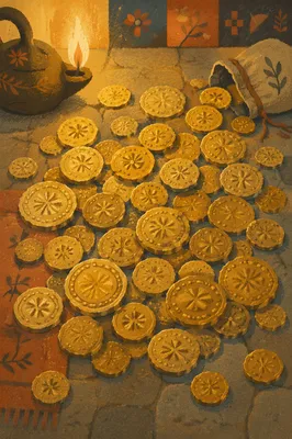 Ancient Gold Talents on Stone Tabletop