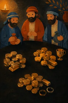 Parable of Talents Coins in Candlelight