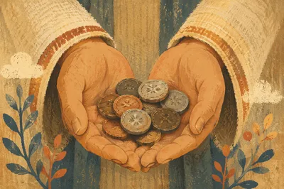 Hands Holding Talents Coins in Parable