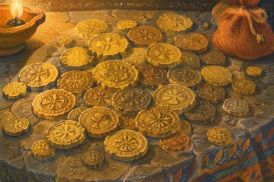 Ancient Gold Talents on Stone Table