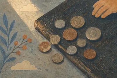 Ancient Coins and Ledger Parable Scene