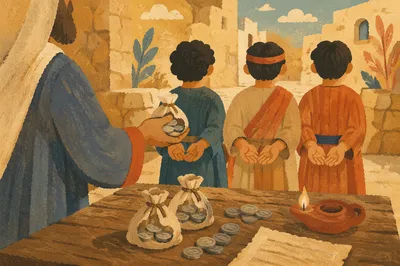 Parable of the Talents in Ancient Courtyard