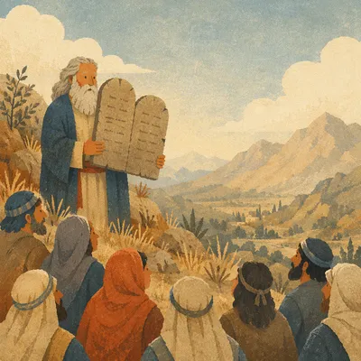Ten Commandments Tablets on Mountain Hillside