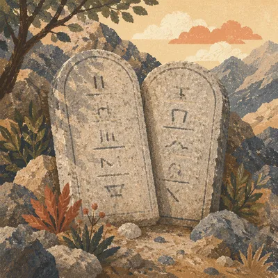 Ten Commandments Tablets on Mountain Slope