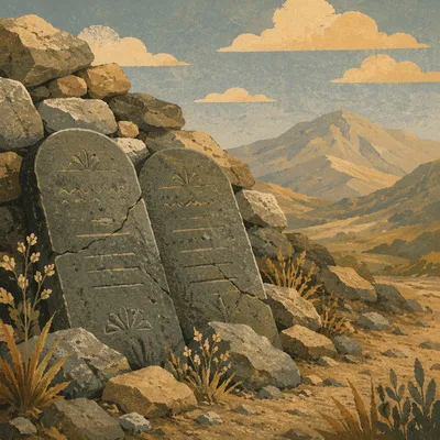 Weathered Stone Tablets on Mountain Slope
