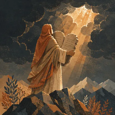 Ten Commandments Tablets on Stormy Mountain