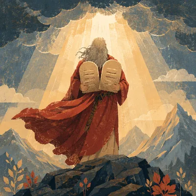Moses Holding Tablets on Mountain Dawn