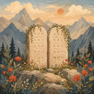 Ten Commandments Tablets on Mountain Garden