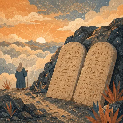 Ten Commandments Tablets on Mountain Ridge
