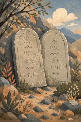 Ten Commandments Tablets on Mountain Slope