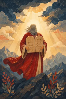 Moses Holding Stone Tablets at Dawn