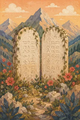 Ten Commandments Tablets on Mountain Ledge