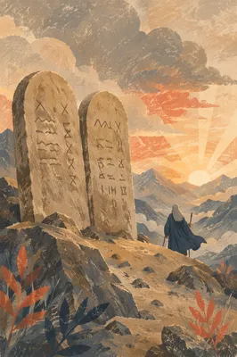 Ten Commandments Tablets on Mountain Dawn