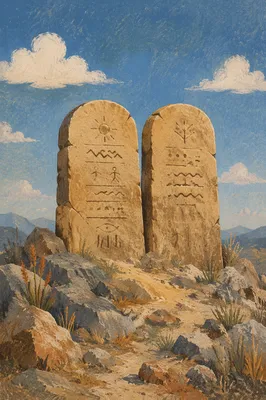 Ten Commandments Tablets on Mountain Ridge