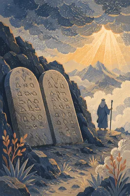 Ten Commandments Tablets on Mountain Ridge