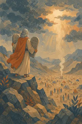 Moses Carrying Tablets on Stormy Mountain