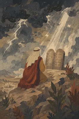 Ten Commandments on Stormy Mountain Summit