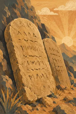 Weathered Commandment Tablets at Mountain Sunrise