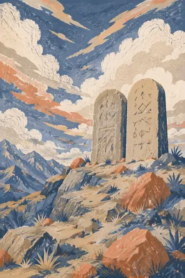 Stone Tablets on Dramatic Mountain Ridge