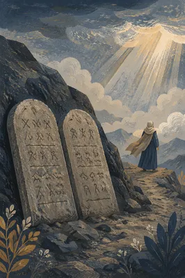 Ten Commandments Tablets on Mountain Summit