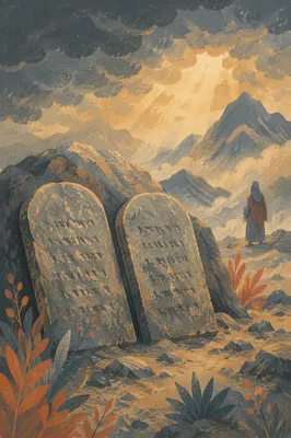 Ten Commandments Tablets on Sacred Mountain