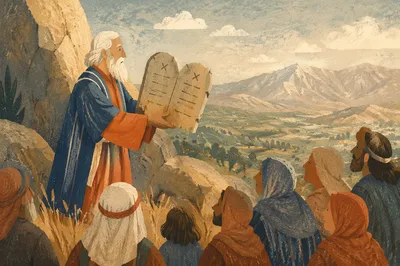 Stone Tablets on Biblical Mountain Hillside