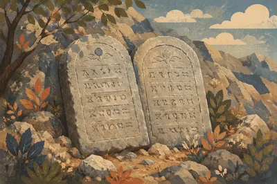 Ten Commandments Tablets on Mountain Slope