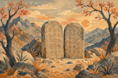 Ten Commandments Tablets in Mountain Clearing