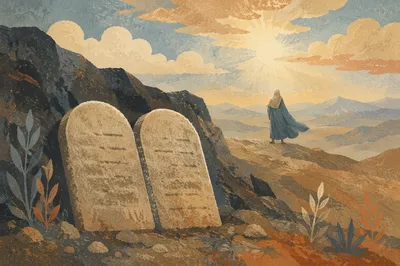 Ten Commandments Tablets on Mountain Summit