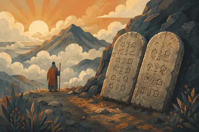 Ten Commandments Tablets on Mountain Summit