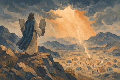 Ten Commandments Tablets on Sinai Mountain