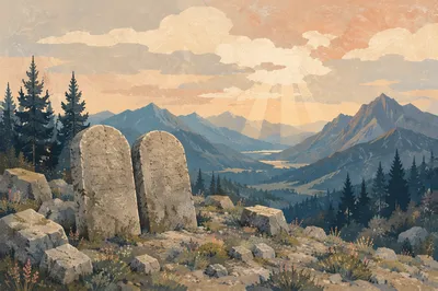 Ten Commandments Tablets on Mountain Overlook