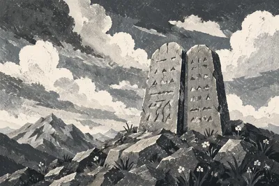 Ancient Covenant Tablets on Mountain Ridge