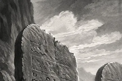 Ten Commandments Stone Tablets on Mountain