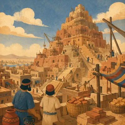 Tower of Babel Rising Above Ancient City