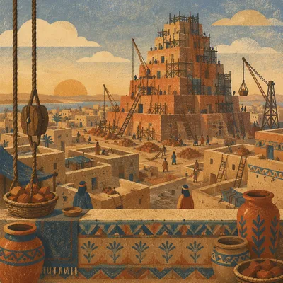 Tower of Babel Rising at Dawn