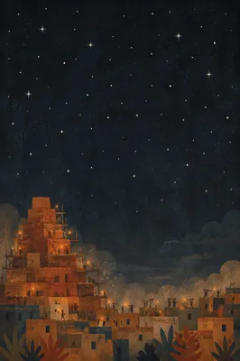 Tower of Babel Night Construction Scene