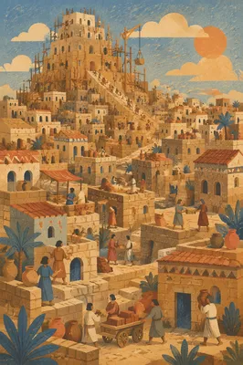 Ancient Babel Tower City Under Construction