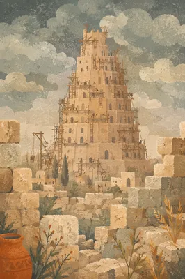 Ancient Tower of Babel Construction Scene
