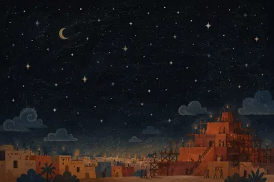 Tower of Babel Under Starry Night