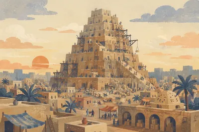 Ancient Tower of Babel at Sunset