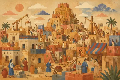 Ancient Babel Tower City Under Construction