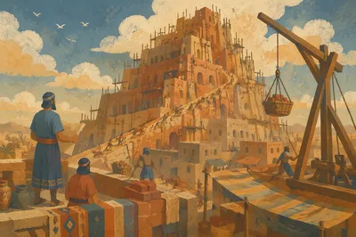 Tower of Babel Rising Above Ancient City